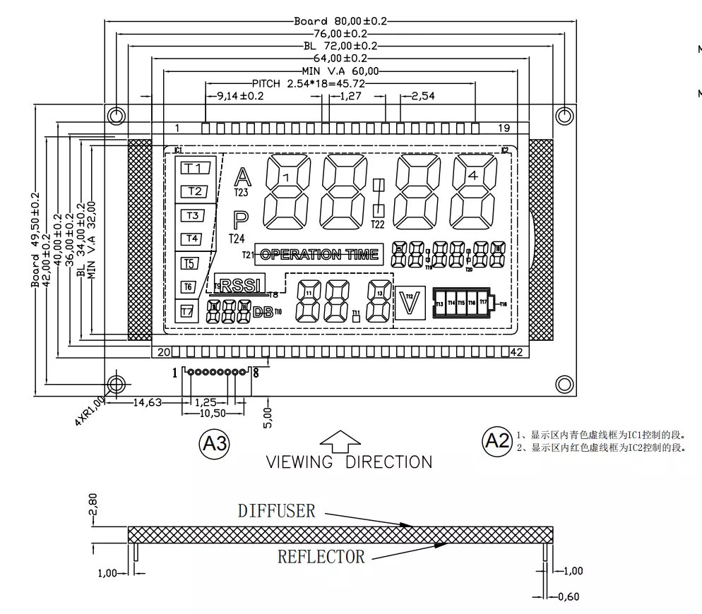 Custom VA TN monochrome 7 segment 8 lcd display black background with white led backlight