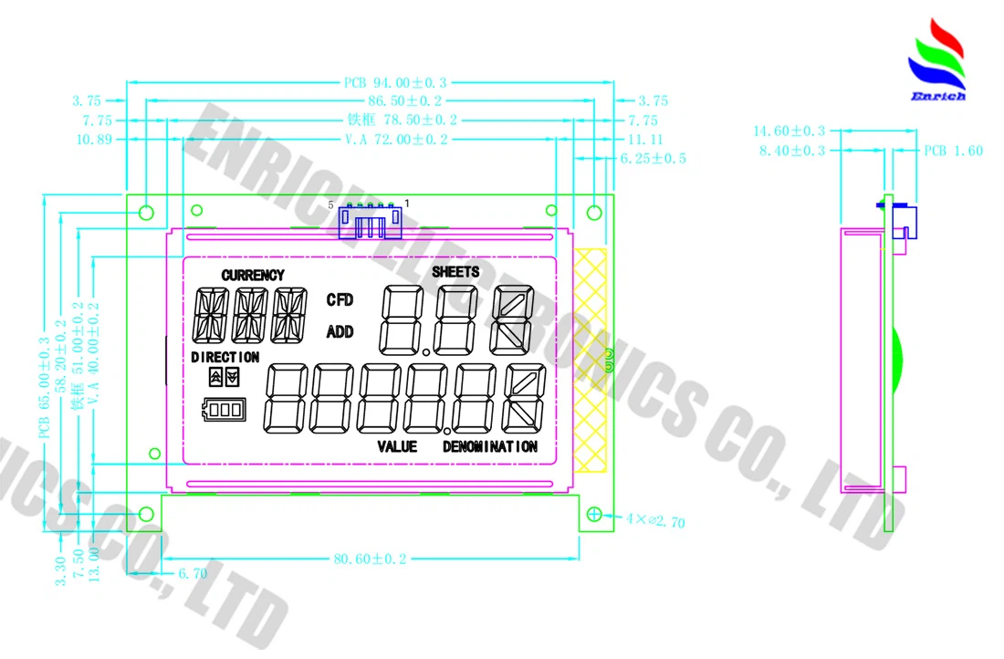 Blue Segment LCD Chip On The Board Blue Segment LCD Chip On The Board