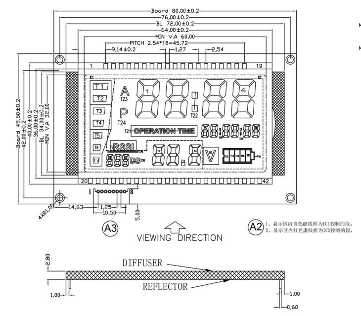 Custom VA TN Monochrome 7 Segment 8 Lcd Display Black Background With White Led Backlight